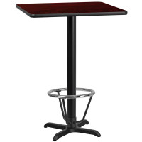 Flash Furniture XU-MAHTB-2424-T2222B-3CFR-GG 24'' Square Mahogany Laminate Table Top with 22'' x 22'' Bar Height Table Base and Foot Ring 